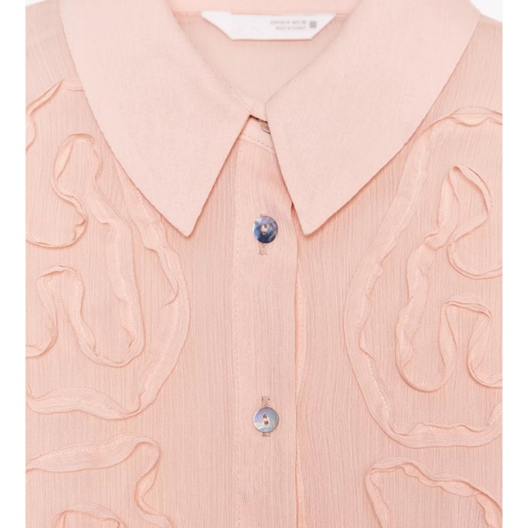 NWT Zara Textured Front Blouse in Blush Sz. L - Picture 6 of 7